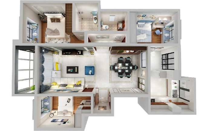 112平方的三居室潮流混搭裝修效果圖